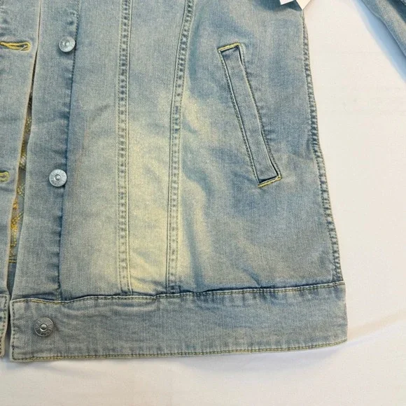 LuLaRoe Jaxon Denim Jacket‎ XL Light Wash Yellow Embroidered Boho Trucker Jean - Picture 7 of 13